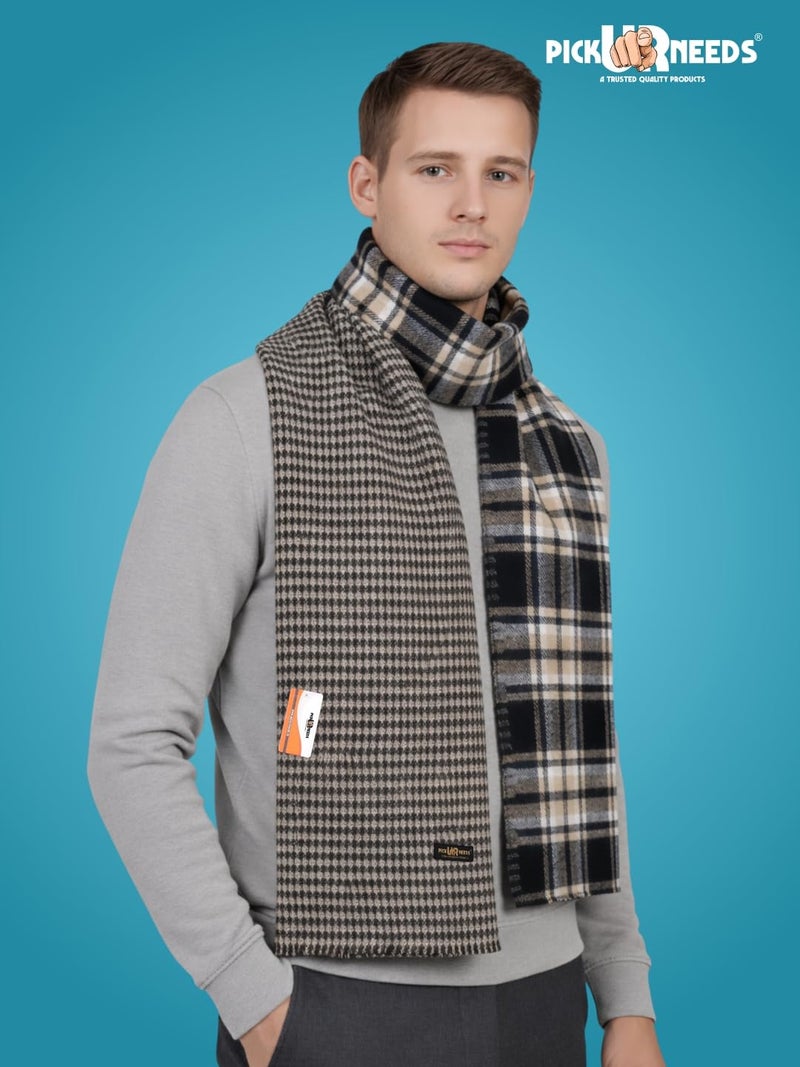Pick Ur Needs Reversible Winter Muffler for Men | Premium Soft Wool Blend Scarf | Dual-Design Check & Houndstooth Pattern | Warm & Stylish Winter Neck Wrap (Black) - Image 5