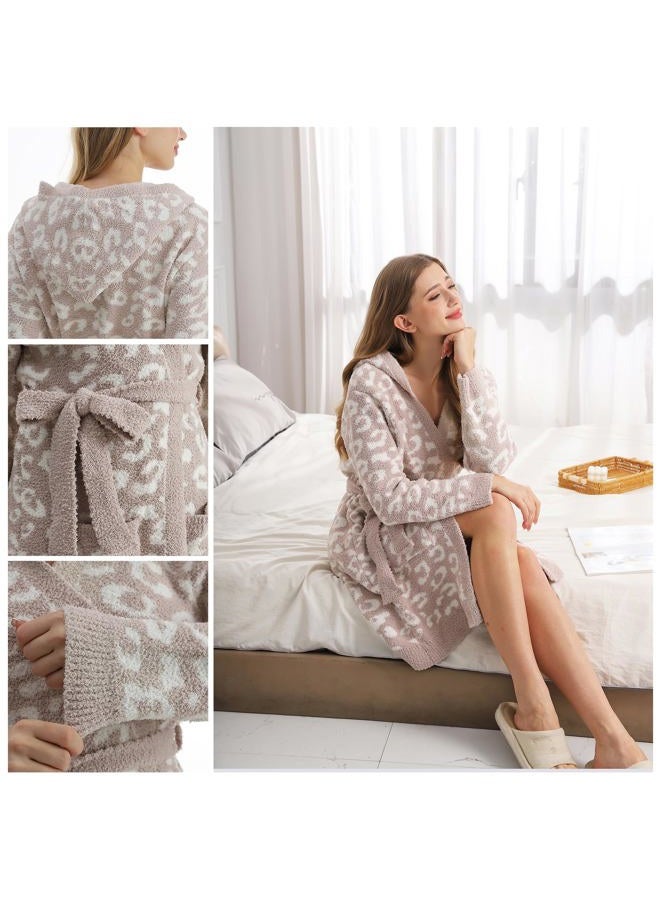 Bearberry Long Hooded Robe Cozy Chic In The Wild Robe Lightweight Soft Plush Bathrobe with Pockets for Women, Stone/Cream, One size - Image 5