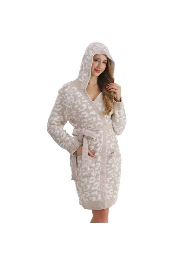 Bearberry Long Hooded Robe Cozy Chic In The Wild Robe Lightweight Soft Plush Bathrobe with Pockets for Women, Stone/Cream, One size - Image 2