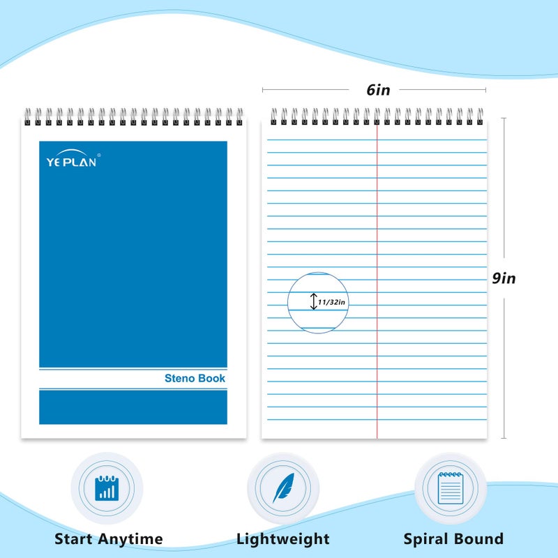 Yeplan Top Spiral Notebook 6x9 6 Pack, Steno Pads Spiral Notebooks with Gregg Ruled White Paper, Notebooks & Writing Pads for School, College, Work, Office, Home, 60 Sheets, 6 Assorted Colors - Image 2