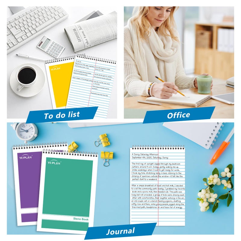 Yeplan Top Spiral Notebook 6x9 6 Pack, Steno Pads Spiral Notebooks with Gregg Ruled White Paper, Notebooks & Writing Pads for School, College, Work, Office, Home, 60 Sheets, 6 Assorted Colors - Image 5