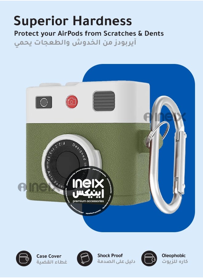 INEIX - Full Body New Retro Camera Design Hard Shell Protective Shockproof Case for Airpod Pro 4-2024-Green/White - Image 1