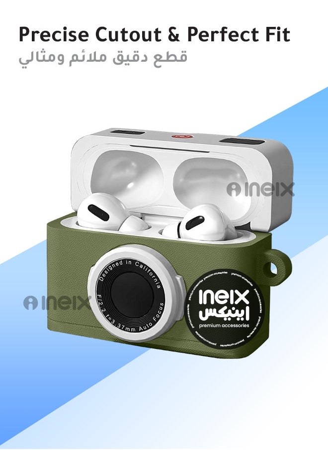 INEIX - Full Body New Retro Camera Design Hard Shell Protective Shockproof Case for Airpod Pro 4-2024-Green/White - Image 1