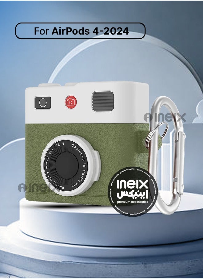 INEIX - Full Body New Retro Camera Design Hard Shell Protective Shockproof Case for Airpod Pro 4-2024-Green/White - Image 1