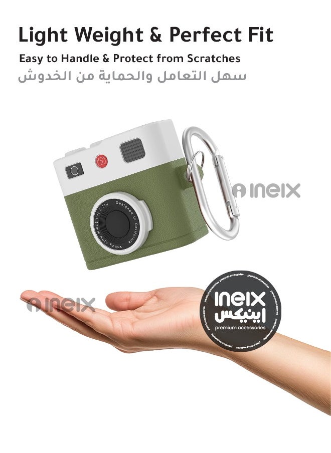 INEIX - Full Body New Retro Camera Design Hard Shell Protective Shockproof Case for Airpod Pro 4-2024-Green/White - Image 1