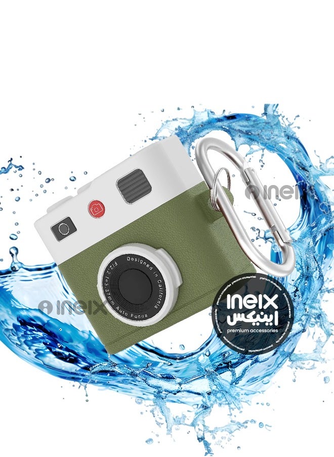 INEIX - Full Body New Retro Camera Design Hard Shell Protective Shockproof Case for Airpod Pro 4-2024-Green/White - Image 1