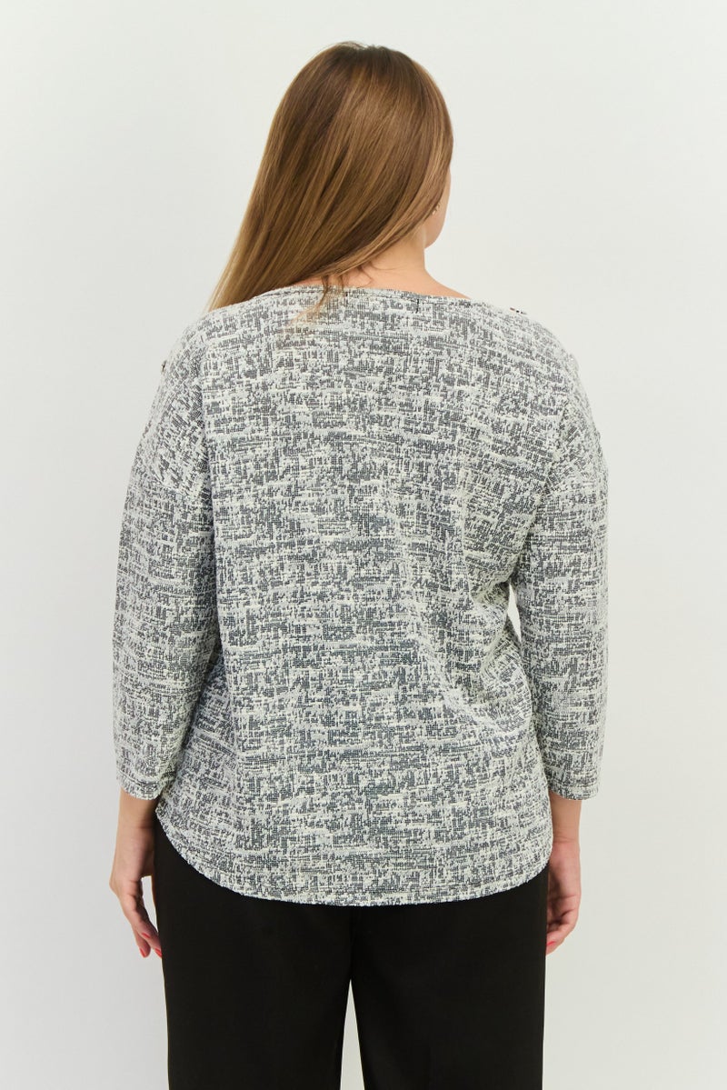 Love Scarlett Women Round Neck Long Sleeve Textured Blouse, Black Combo - Image 3