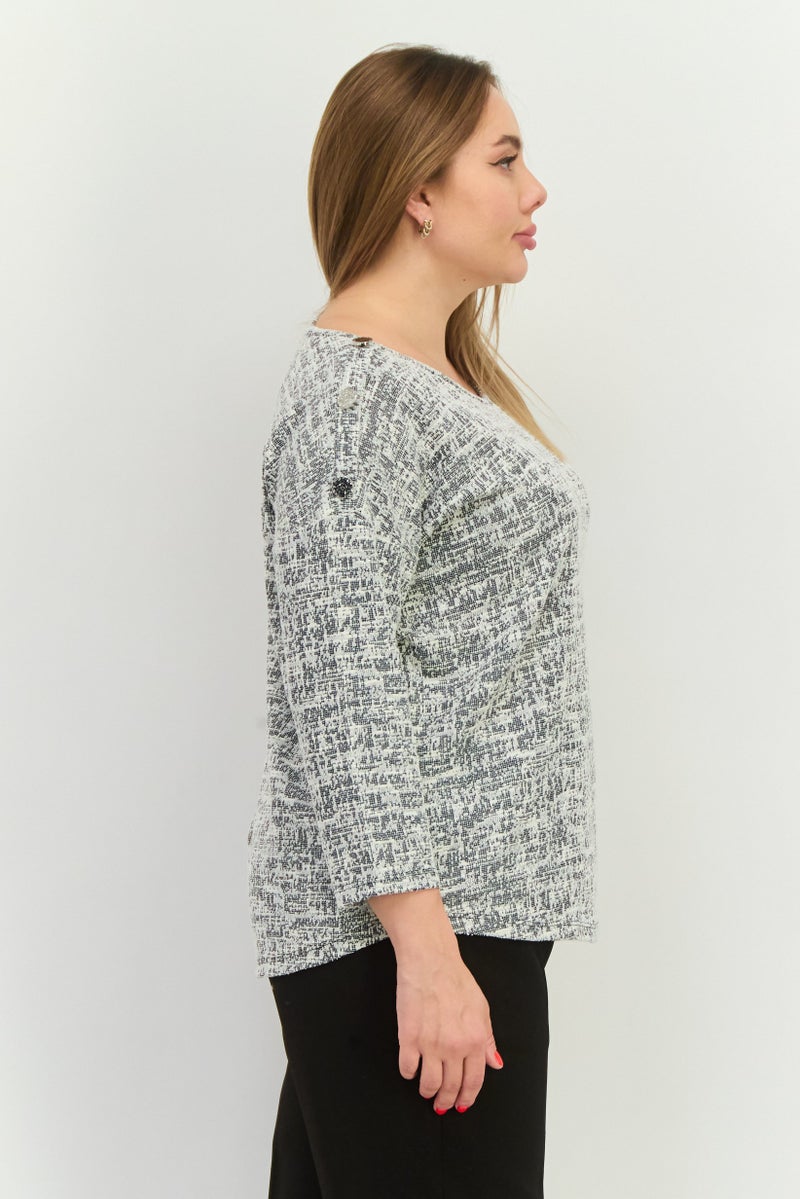 Love Scarlett Women Round Neck Long Sleeve Textured Blouse, Black Combo - Image 4