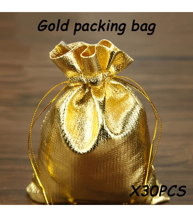 30pcs Golden Organza Drawstring Gift Bags for Jewelry Wedding Candy - Image 1