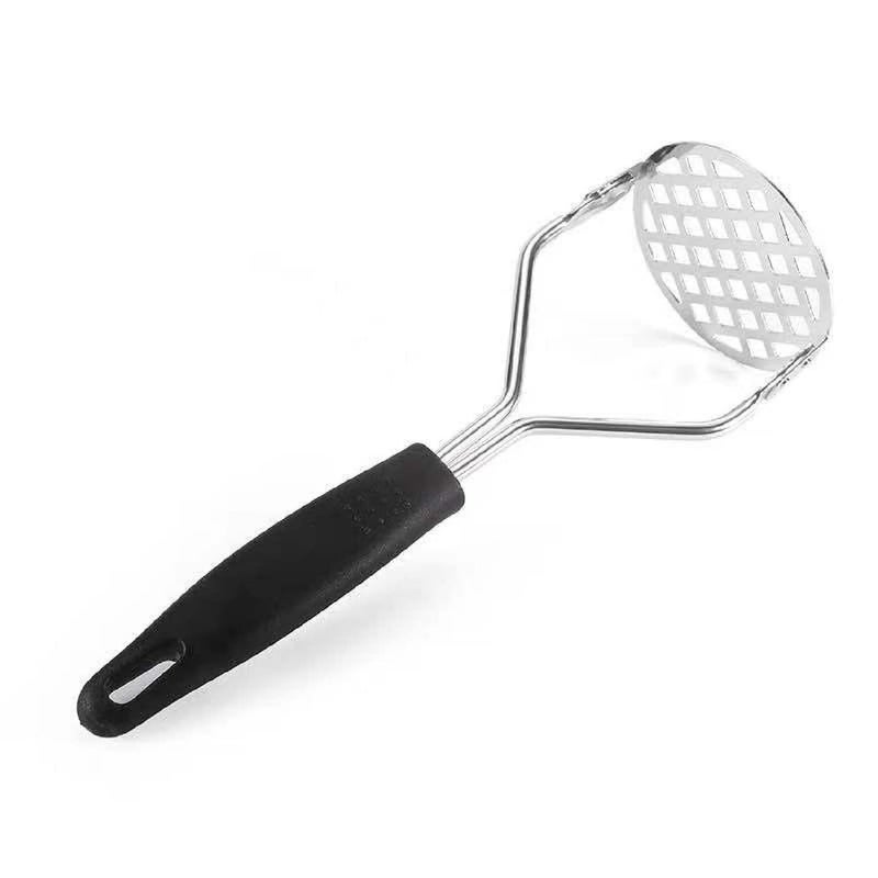 SNEHANSH SNEHANSH Potato Masher with Non Slip Heat Resistance Handle and Large Round Press Plate for Vegetable Fruits and Baby Food Sturdy Easy to Use for Cooking and Kitchen Gadget Black - Image 1