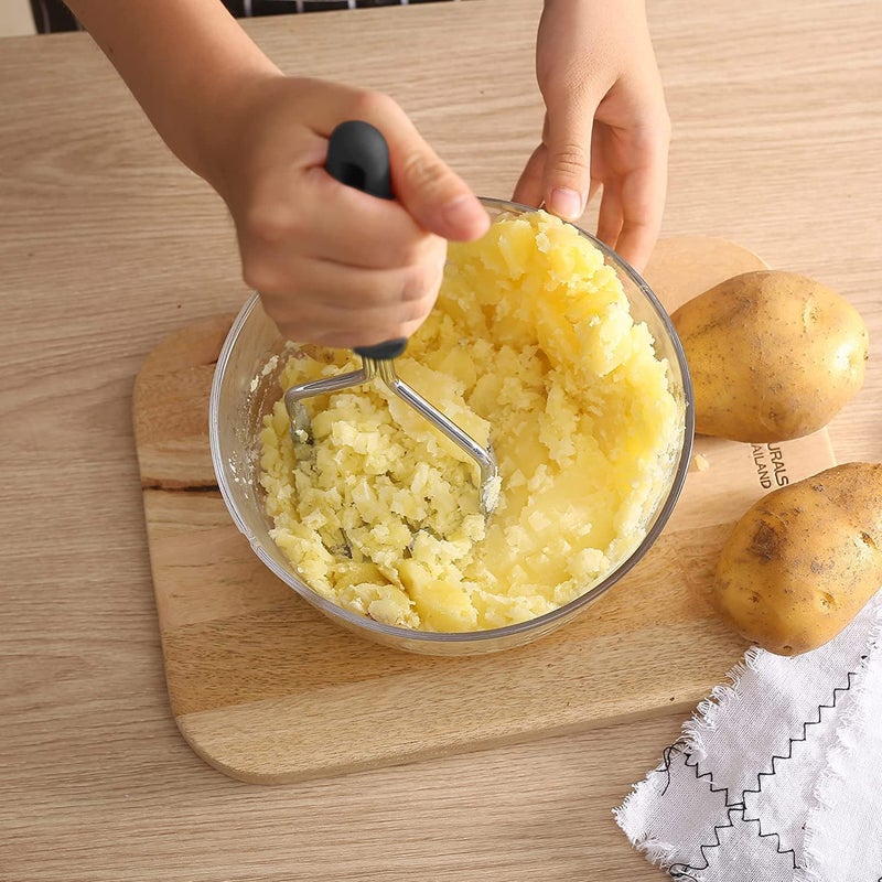 SNEHANSH SNEHANSH Potato Masher with Non Slip Heat Resistance Handle and Large Round Press Plate for Vegetable Fruits and Baby Food Sturdy Easy to Use for Cooking and Kitchen Gadget Black - Image 2
