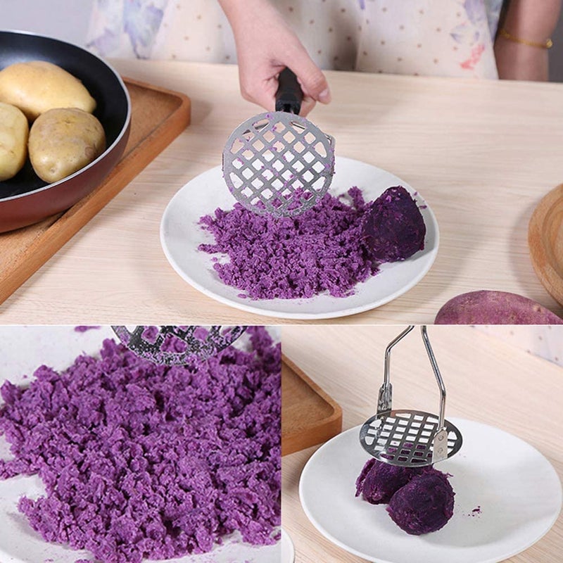 SNEHANSH SNEHANSH Potato Masher with Non Slip Heat Resistance Handle and Large Round Press Plate for Vegetable Fruits and Baby Food Sturdy Easy to Use for Cooking and Kitchen Gadget Black - Image 3