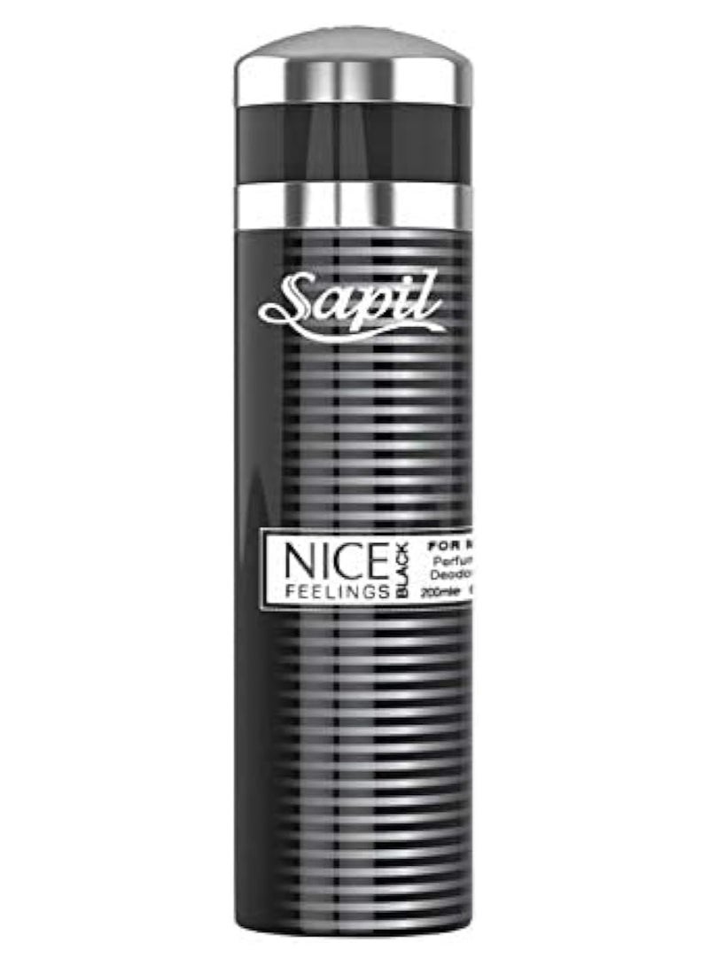 Sapil Nice Feeling Black Deodorant Body Spray for Unisex Men 200 ML