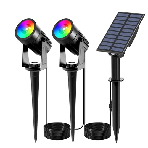 T-SUNUS RGB Solar Spot Lights Christmas, Metal Color Changing Landscape Spotlights IP65 Waterproof Spotlight 2-IN-1 Separated Panel for Outdoor Uplighting Garden Pathway Trees Flag Pond Yard Halloween - Image 1