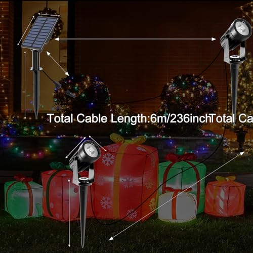 T-SUNUS RGB Solar Spot Lights Christmas, Metal Color Changing Landscape Spotlights IP65 Waterproof Spotlight 2-IN-1 Separated Panel for Outdoor Uplighting Garden Pathway Trees Flag Pond Yard Halloween - Image 4
