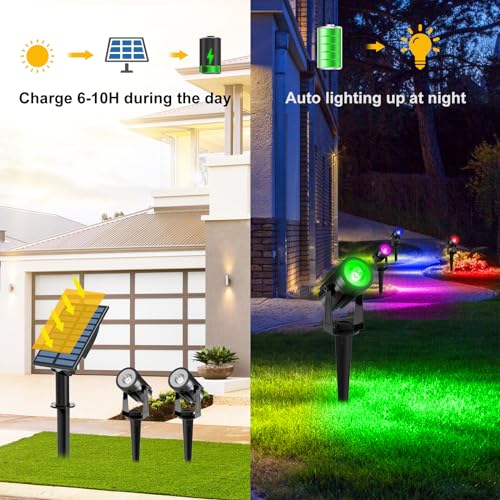 T-SUNUS RGB Solar Spot Lights Christmas, Metal Color Changing Landscape Spotlights IP65 Waterproof Spotlight 2-IN-1 Separated Panel for Outdoor Uplighting Garden Pathway Trees Flag Pond Yard Halloween - Image 3