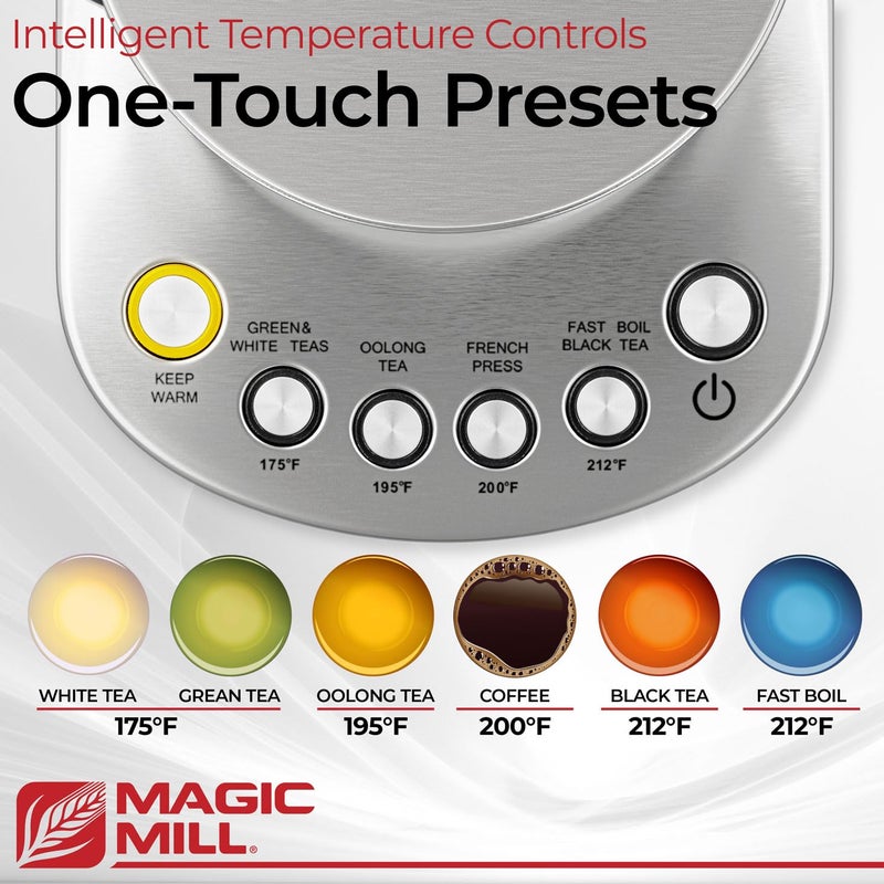 Magic Mill Pro Electric Kettle with tea Infuser and Temperature Control - Keep Warm Function, Rapid Boil, Automatic Safety Shut Off, BPA Free, No Plastic on Water, British Patent Technology,Large 1.7L - Image 5