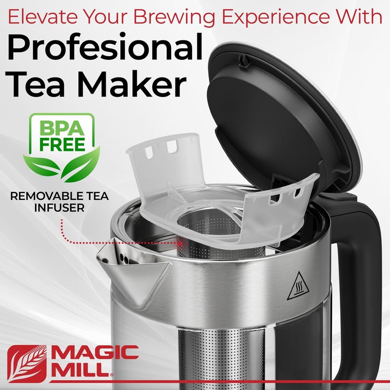Magic Mill Pro Electric Kettle with tea Infuser and Temperature Control - Keep Warm Function, Rapid Boil, Automatic Safety Shut Off, BPA Free, No Plastic on Water, British Patent Technology,Large 1.7L - Image 4
