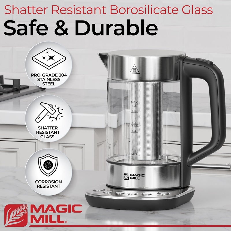 Magic Mill Pro Electric Kettle with tea Infuser and Temperature Control - Keep Warm Function, Rapid Boil, Automatic Safety Shut Off, BPA Free, No Plastic on Water, British Patent Technology,Large 1.7L - Image 3