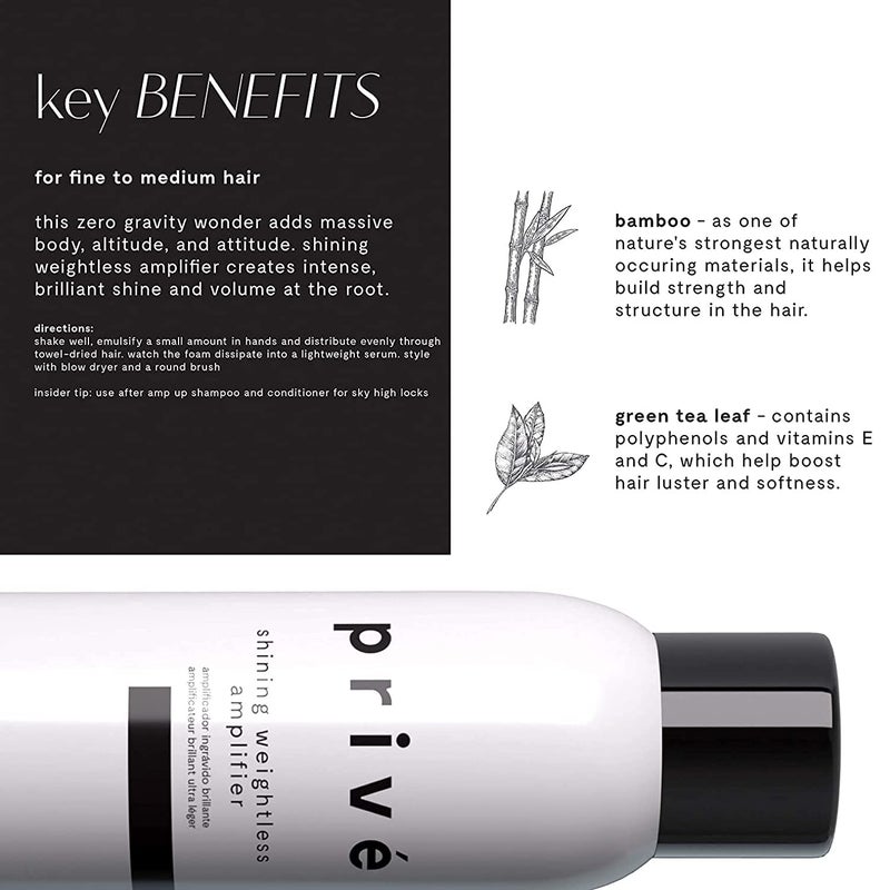 PRIVE PrivÃ© Shining Weightless Amplifier Hair Mousse - Volumizing Mousse for Hair Volume with Bamboo & Green Tea for Root Lift, Shine & Strength - Helps Add Body to Dull, Flat Strands (6.85 oz) - Image 2