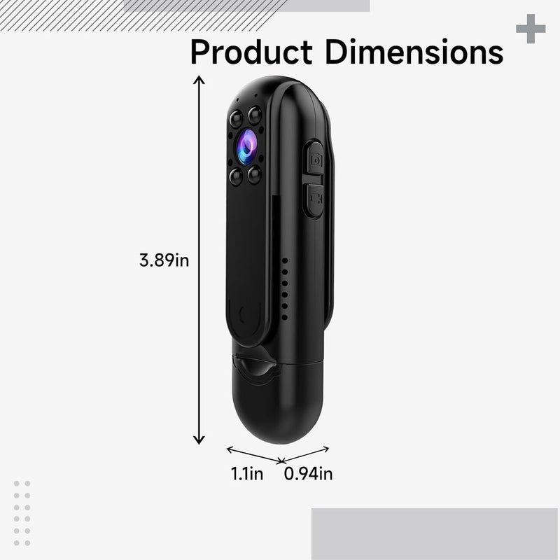 Camera Mini 1080P Hd, with 140° Wide Angle Lens, Wearable Portable, Infrared Night Vision, 6-Hour Battery Life, for Surveillance, Outdoor Sports, and Law Enforcement - Image 2
