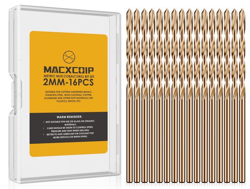 Macxcoip Metric 16Pcs M35 Cobalt Drill Bit Set  2Mm Hss Cobalt Jobber Drill Bits  For Hardened Metals  Stainless Steel  Cast Iron And Wooden Plastics - Image 1