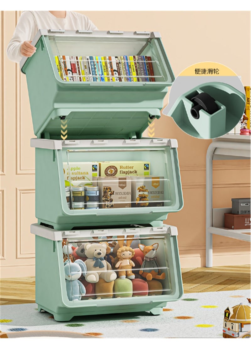 3 حزمة ألعاب تخزين صندوق، منظم ألعاب الأطفال ورف التخزين مع عجلات، منزل تخزين البلاستيك صندوق منظم سلالات مع غطاء، منظم حاوية التخزين لغرفة الألعاب غرفة النوم رياضة الأطفال (3 حزمة، خضراء) - Image 1