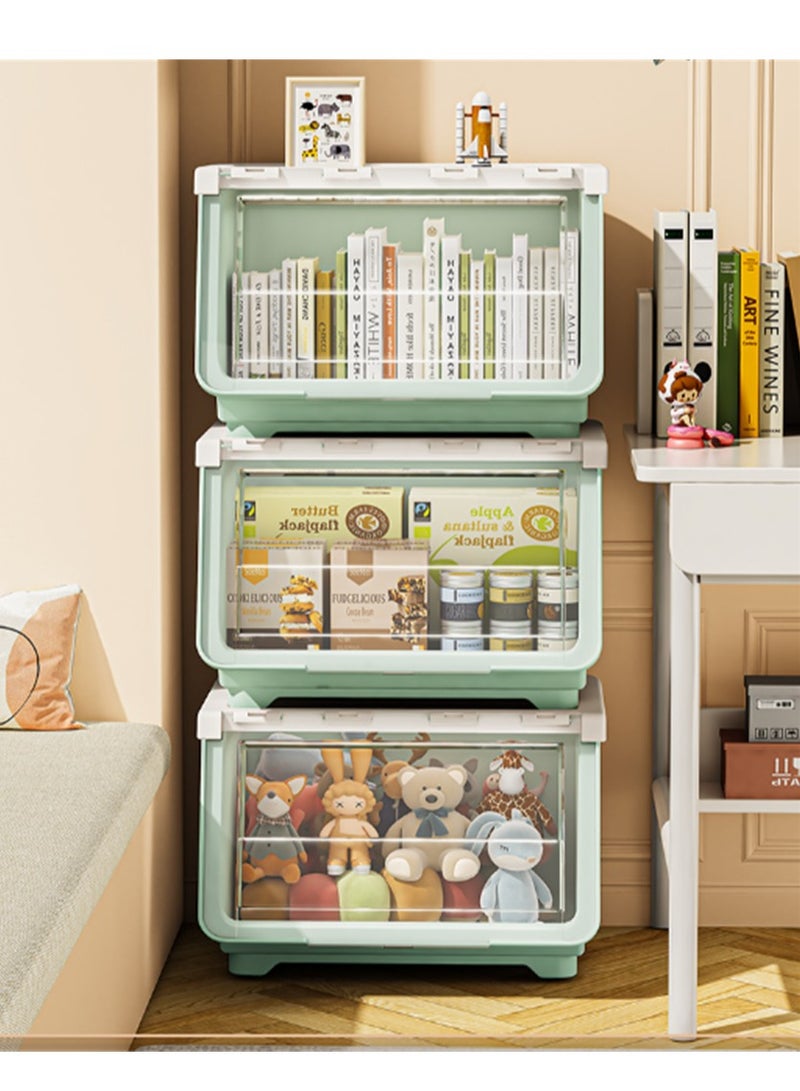 3 حزمة ألعاب تخزين صندوق، منظم ألعاب الأطفال ورف التخزين مع عجلات، منزل تخزين البلاستيك صندوق منظم سلالات مع غطاء، منظم حاوية التخزين لغرفة الألعاب غرفة النوم رياضة الأطفال (3 حزمة، خضراء) - Image 2