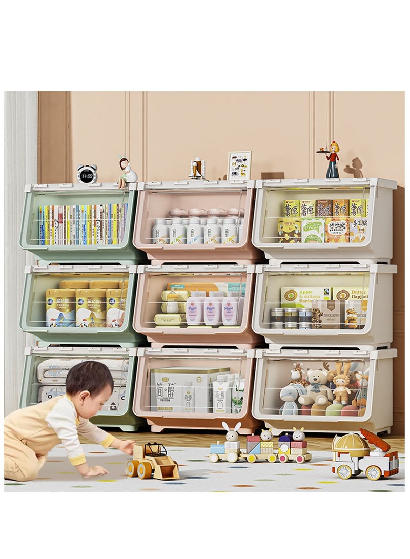 3 حزمة ألعاب تخزين صندوق، منظم ألعاب الأطفال ورف التخزين مع عجلات، منزل تخزين البلاستيك صندوق منظم سلالات مع غطاء، منظم حاوية التخزين لغرفة الألعاب غرفة النوم رياضة الأطفال (3 حزمة، خضراء) - Image 3