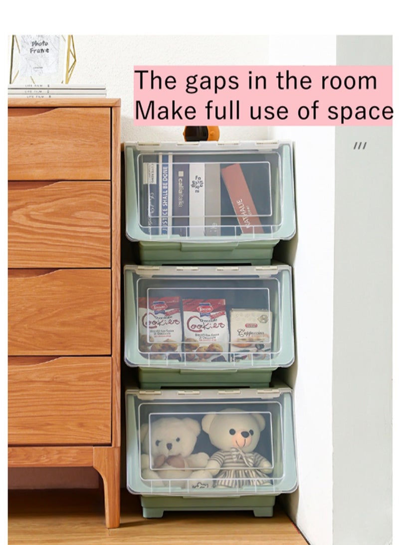 3 حزمة ألعاب تخزين صندوق، منظم ألعاب الأطفال ورف التخزين مع عجلات، منزل تخزين البلاستيك صندوق منظم سلالات مع غطاء، منظم حاوية التخزين لغرفة الألعاب غرفة النوم رياضة الأطفال (3 حزمة، خضراء) - Image 4