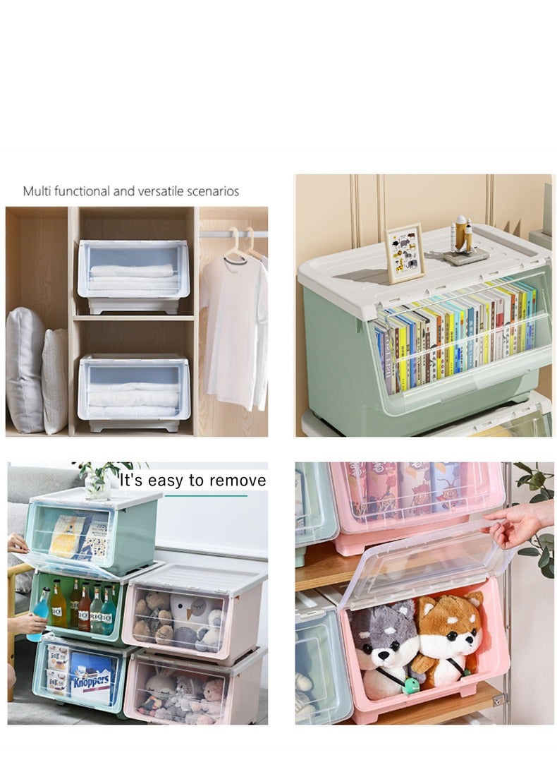 3 حزمة ألعاب تخزين صندوق، منظم ألعاب الأطفال ورف التخزين مع عجلات، منزل تخزين البلاستيك صندوق منظم سلالات مع غطاء، منظم حاوية التخزين لغرفة الألعاب غرفة النوم رياضة الأطفال (3 حزمة، خضراء) - Image 5