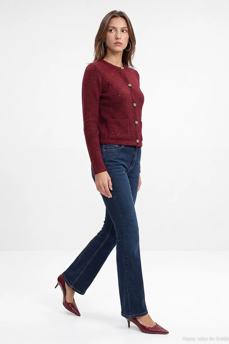 Dilvin Burgundy Red DILVIN Women's Knit Cardigan for Women | Best Price UAE