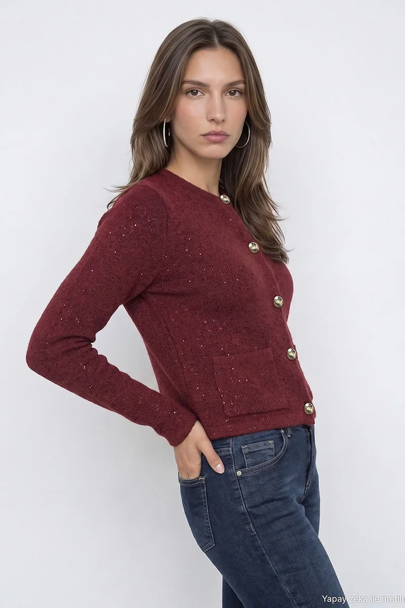 Dilvin Burgundy Red DILVIN Women's Knit Cardigan for Women | Best Price UAE