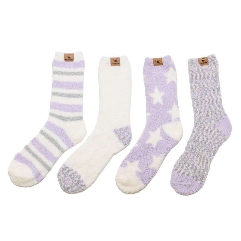 BEARPAW 4 Pair Pack Cozy Super Soft Lounge Socks Multi Pattern Crew Socks, High Rise - Image 5