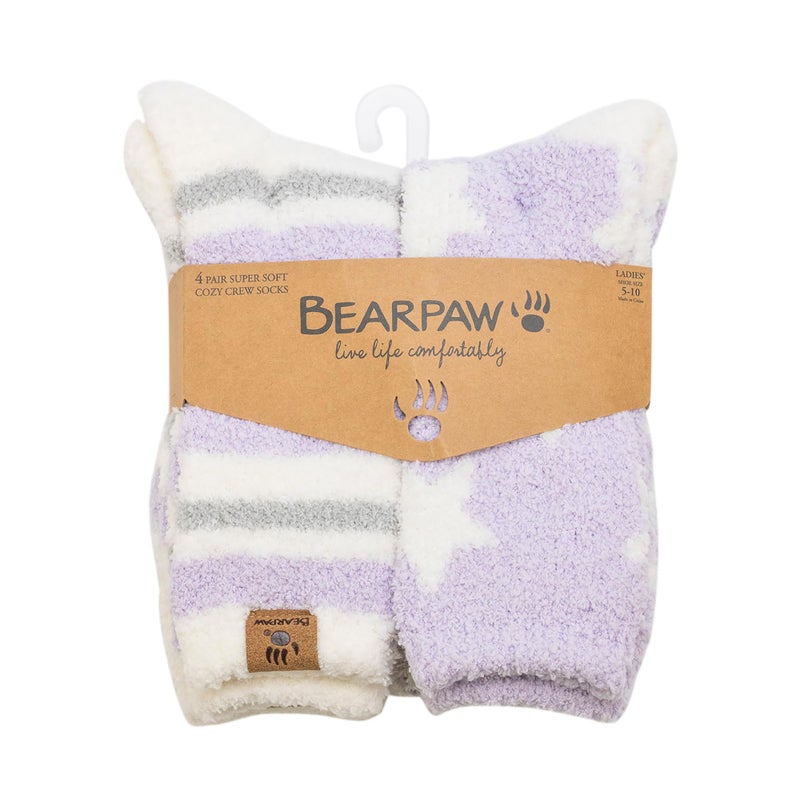 BEARPAW 4 Pair Pack Cozy Super Soft Lounge Socks Multi Pattern Crew Socks, High Rise - Image 4