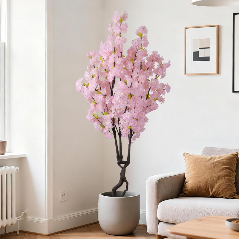 DRACIT Artificial Pink Cherry Blossom Tree,7ft(84in) Faux Japanese Sakura Indoor Decoration,Natural Fake Cherry Floral Tree Outdoor Decor,Realistic Silk Pink Flowers for Living Room,Office,Wedding Party - Image 1