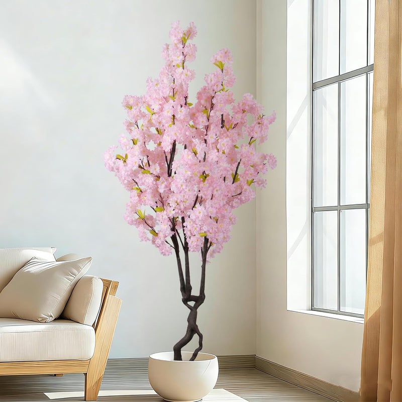 DRACIT Artificial Pink Cherry Blossom Tree,7ft(84in) Faux Japanese Sakura Indoor Decoration,Natural Fake Cherry Floral Tree Outdoor Decor,Realistic Silk Pink Flowers for Living Room,Office,Wedding Party - Image 2