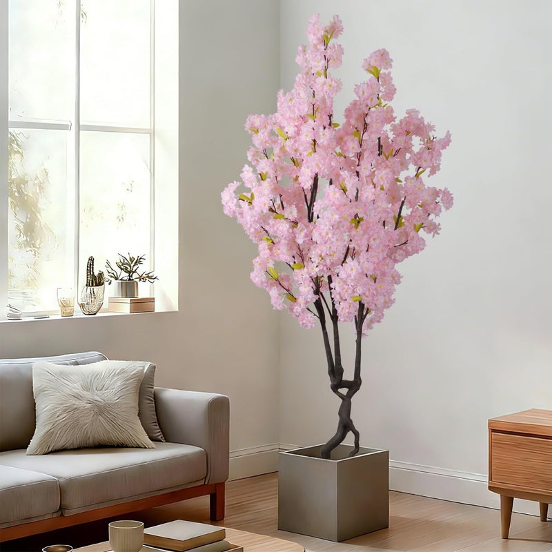 DRACIT Artificial Pink Cherry Blossom Tree,7ft(84in) Faux Japanese Sakura Indoor Decoration,Natural Fake Cherry Floral Tree Outdoor Decor,Realistic Silk Pink Flowers for Living Room,Office,Wedding Party - Image 3