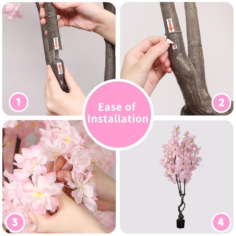 DRACIT Artificial Pink Cherry Blossom Tree,7ft(84in) Faux Japanese Sakura Indoor Decoration,Natural Fake Cherry Floral Tree Outdoor Decor,Realistic Silk Pink Flowers for Living Room,Office,Wedding Party - Image 4