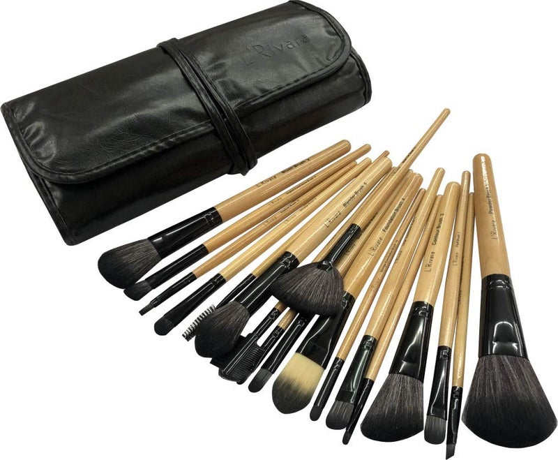 L'Rivara LRivara Bamboo Makeup Brush Set With Pu Leather Case Bamboo 18 Piece  Wooden - Image 2