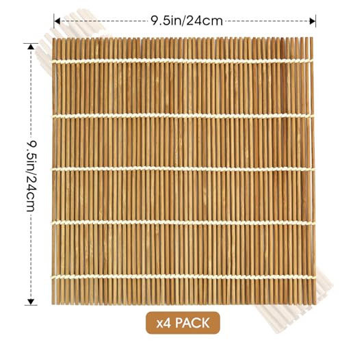 AUUTI 4 Pack Sushi Rolling Mat - Sushi Roller and Sushi Maker Reusable Mat for Easy Homemade Sushi Kit With Inch 9.5 X 9.5 Brown - Image 2