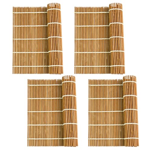 AUUTI 4 Pack Sushi Rolling Mat - Sushi Roller and Sushi Maker Reusable Mat for Easy Homemade Sushi Kit With Inch 9.5 X 9.5 Brown - Image 1