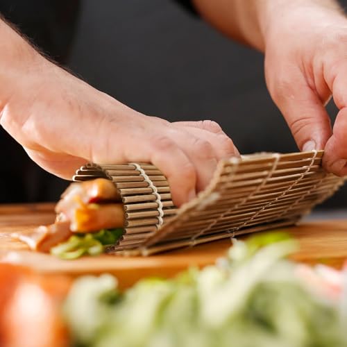 AUUTI 4 Pack Sushi Rolling Mat - Sushi Roller and Sushi Maker Reusable Mat for Easy Homemade Sushi Kit With Inch 9.5 X 9.5 Brown - Image 3