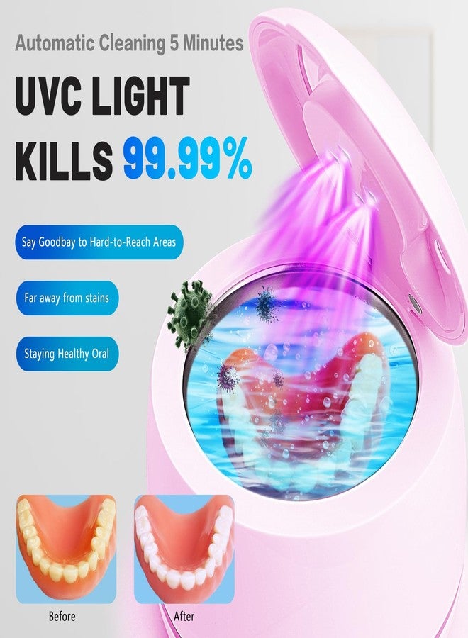 Mckkor Ultrasonic denture cleaner for dentures, mouth guards, toothbrush heads, jewelry - 45 kHz Ultrasonic Retainer Cleaner (Pink - Image 5