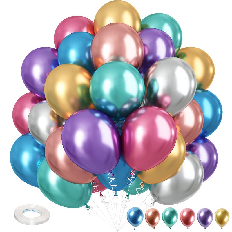 Isndare Metallic Balloons 12 Inch Rainbow Chrome Balloons 35Pcs Assorted Colors Multicolor Metallic Purple Red Green Blue Silver Rose Gold Latex Balloons for Kids Birthday Wedding Carnival Party Decorations - Image 3