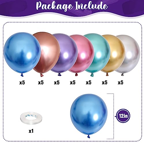 Isndare Metallic Balloons 12 Inch Rainbow Chrome Balloons 35Pcs Assorted Colors Multicolor Metallic Purple Red Green Blue Silver Rose Gold Latex Balloons for Kids Birthday Wedding Carnival Party Decorations - Image 5