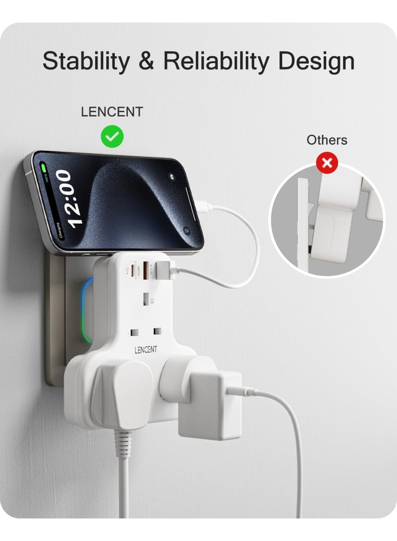 LENCENT Multi Plug Extension, 3 Way 3 Plugs Socket adapter, 6-in-1 Cube Electrical Extender Outlet Adaptor, PD&QC 3.0 20W USB Wall Charger, Plug... - Image 4