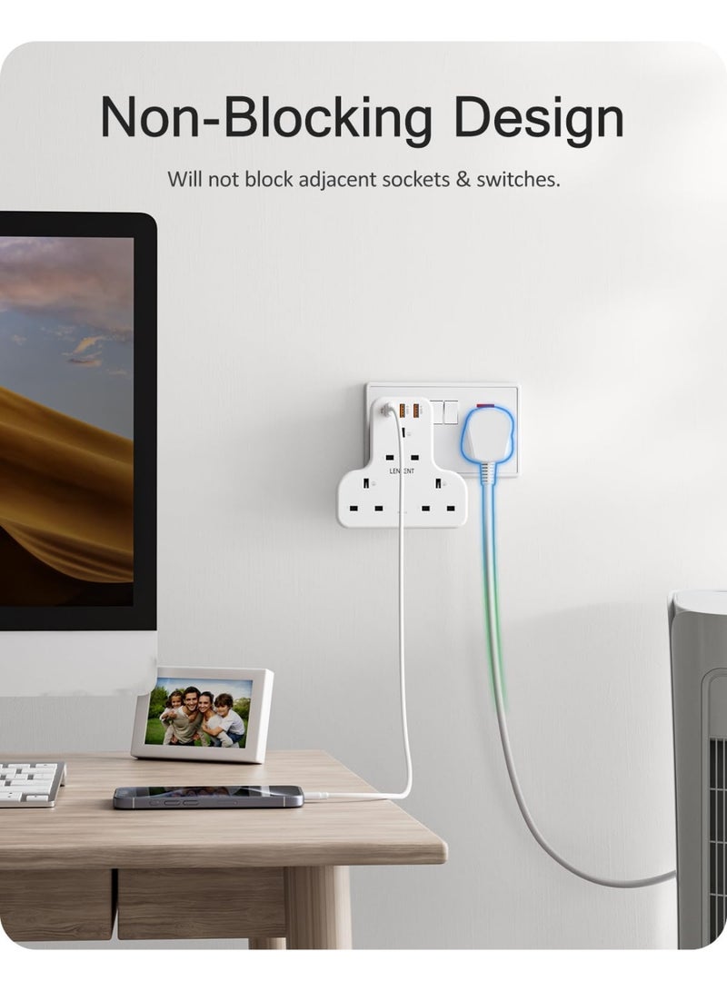 LENCENT Multi Plug Extension, 3 Way 3 Plugs Socket adapter, 6-in-1 Cube Electrical Extender Outlet Adaptor, PD&QC 3.0 20W USB Wall Charger, Plug... - Image 5