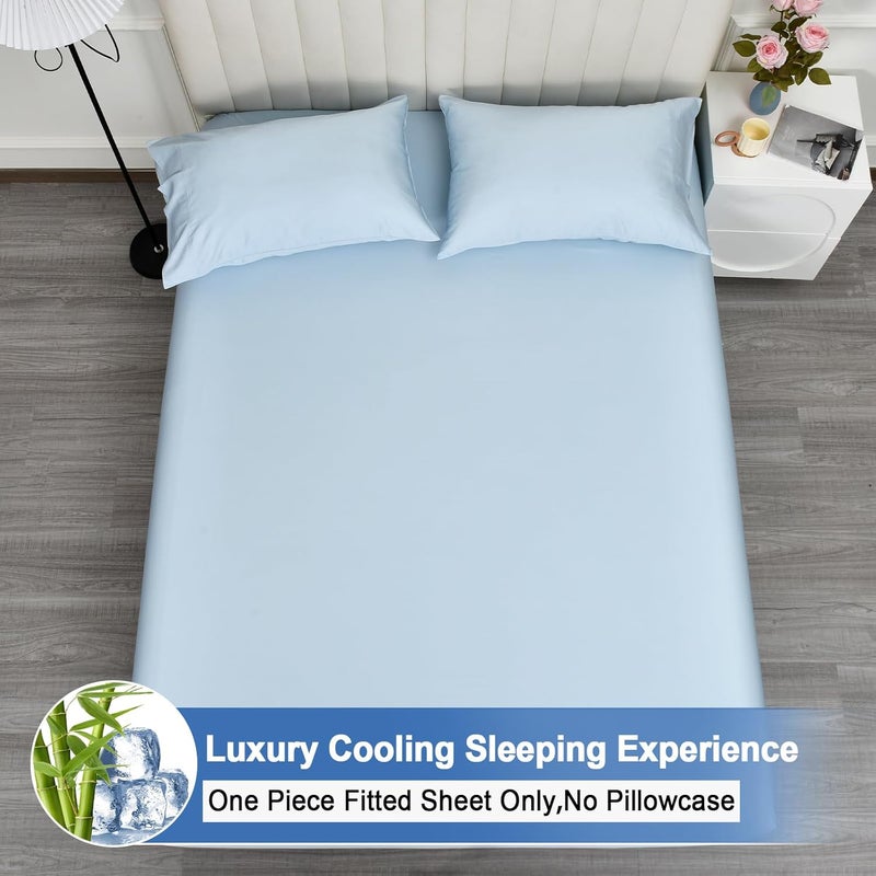 PHF 100% Rayon Derived from Bamboo Cooling Fitted Sheet in Twin Size (100cm x 150cm), 40cm Deep Pocket, 2.5cm Wider Strong Elastic, Silky Smooth, Sky Blue - Image 3