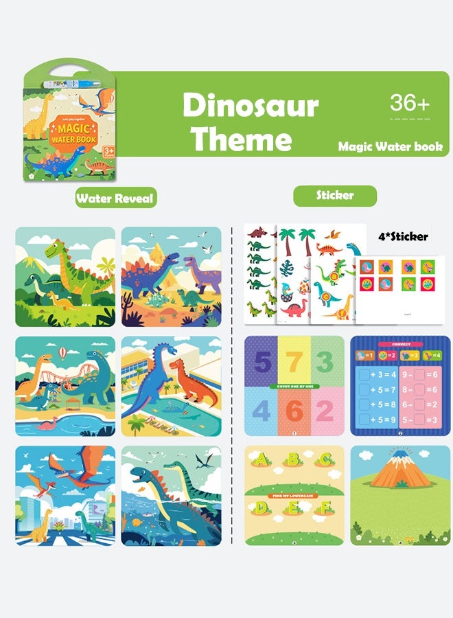 ملقط كتاب الرسم السحري بالماء - إصدار الديناصورات، يكشف عند التلوين، قابل لإعادة الاستخدام، تعليمي وممتع للأطفال، آمن وغير سام، هدية للأطفال بعمر 3-7 سنوات - Image 3